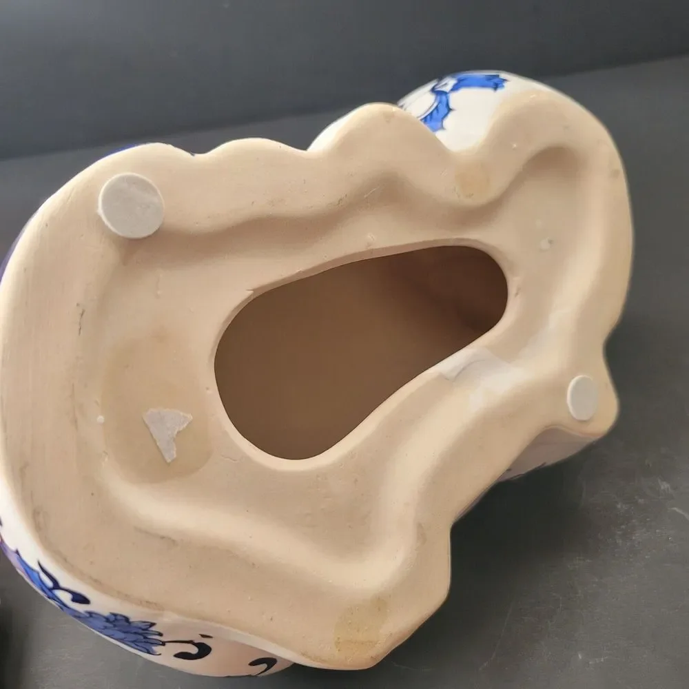 Cobalt Blue & White Chinoiserie Porcelain Cat Floral Chintz Design 10x5x5" Vtg - Picture 10 of 12